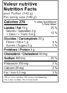 Nutrition Facts - Potato & Egg Salad